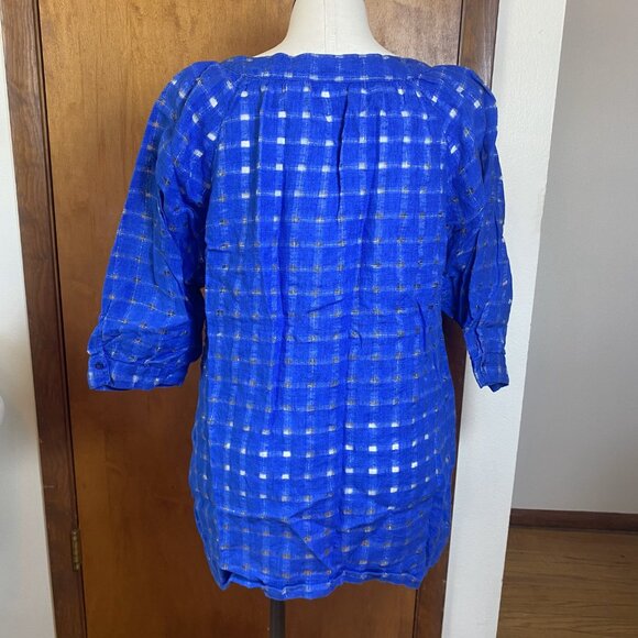 EUC Chico's 3 (XL) Linen Blend Squares Transparent Button-Up Blouse - Picture 3 of 7